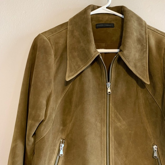 Iona Suede Zip Up Jacket in Khaki Brown - Picture 4 of 6